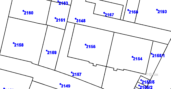 Parcela st. 2156 v KÚ Nusle, Katastrální mapa