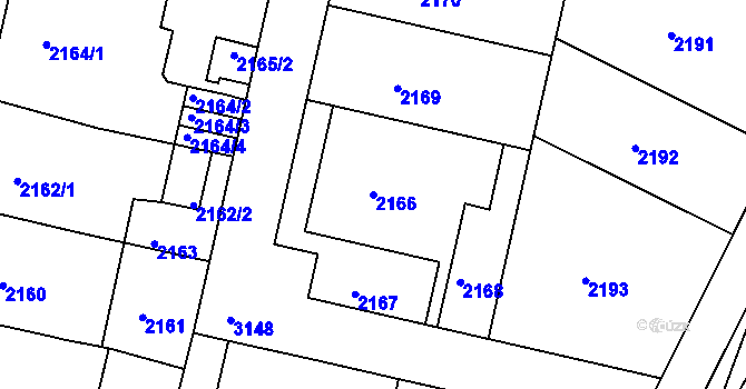 Parcela st. 2166 v KÚ Nusle, Katastrální mapa