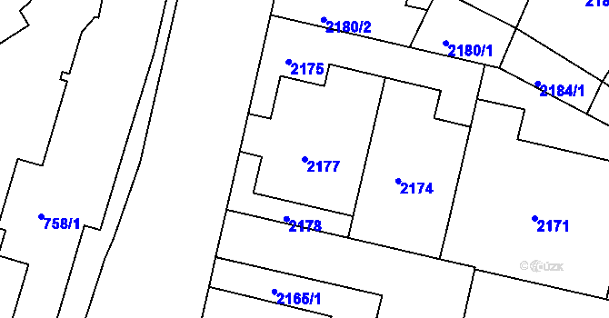 Parcela st. 2177 v KÚ Nusle, Katastrální mapa