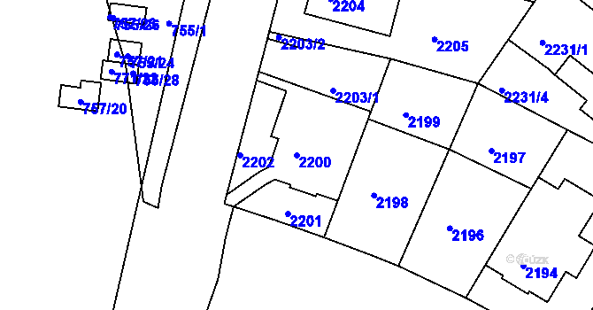 Parcela st. 2200 v KÚ Nusle, Katastrální mapa