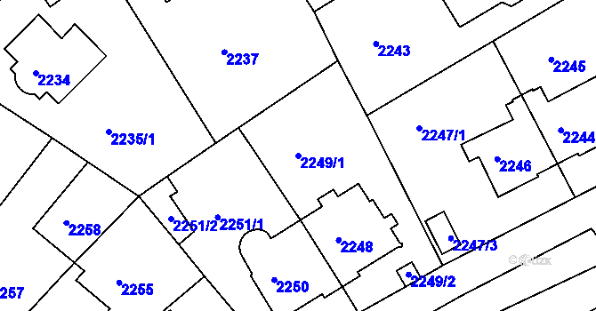 Parcela st. 2249/1 v KÚ Nusle, Katastrální mapa
