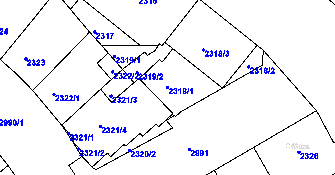 Parcela st. 2318/1 v KÚ Nusle, Katastrální mapa