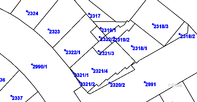 Parcela st. 2321/3 v KÚ Nusle, Katastrální mapa