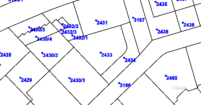 Parcela st. 2433 v KÚ Nusle, Katastrální mapa
