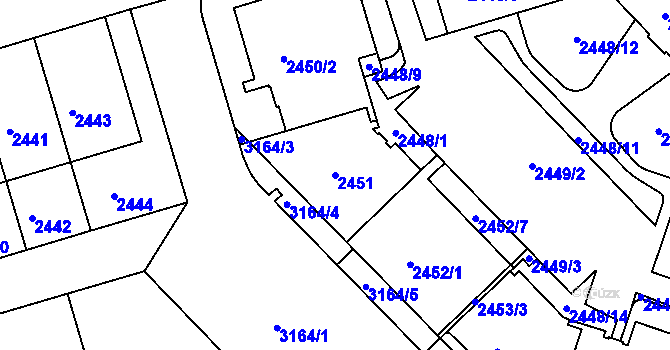 Parcela st. 2451 v KÚ Nusle, Katastrální mapa