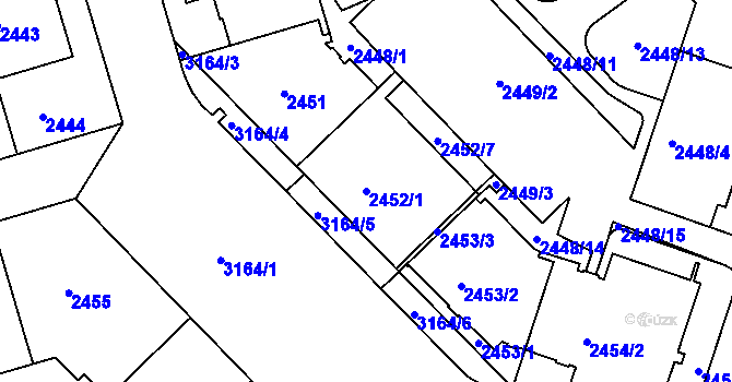 Parcela st. 2452/1 v KÚ Nusle, Katastrální mapa