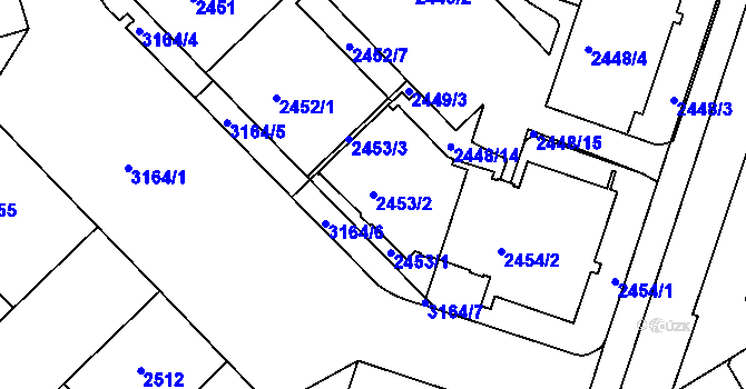 Parcela st. 2453/2 v KÚ Nusle, Katastrální mapa