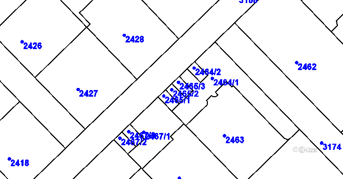 Parcela st. 2465/2 v KÚ Nusle, Katastrální mapa