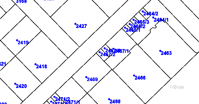 Parcela st. 2467/2 v KÚ Nusle, Katastrální mapa
