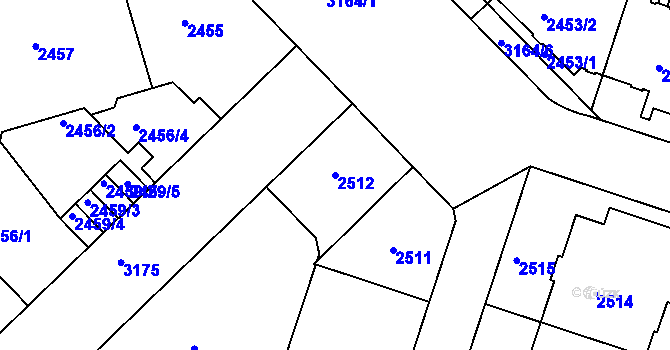 Parcela st. 2512 v KÚ Nusle, Katastrální mapa
