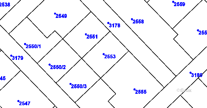 Parcela st. 2553 v KÚ Nusle, Katastrální mapa