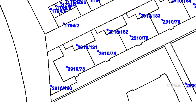 Parcela st. 2910/74 v KÚ Nusle, Katastrální mapa