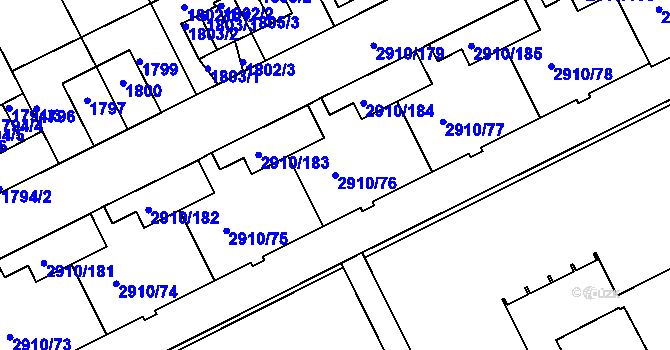 Parcela st. 2910/76 v KÚ Nusle, Katastrální mapa