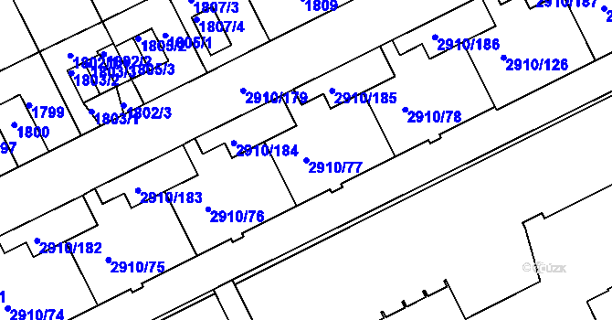Parcela st. 2910/77 v KÚ Nusle, Katastrální mapa