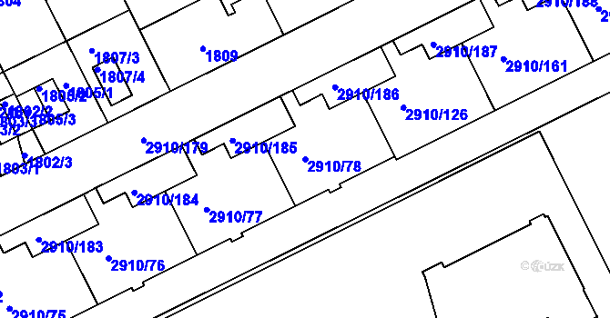 Parcela st. 2910/78 v KÚ Nusle, Katastrální mapa
