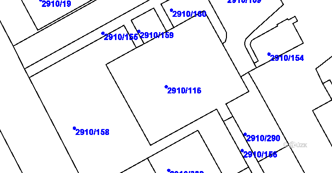 Parcela st. 2910/116 v KÚ Nusle, Katastrální mapa