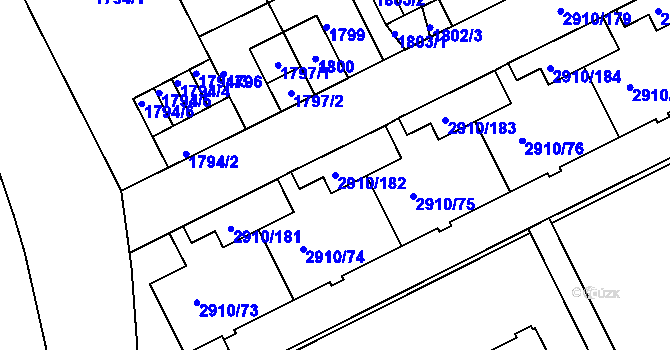 Parcela st. 2910/182 v KÚ Nusle, Katastrální mapa