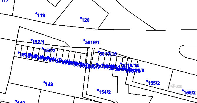 Parcela st. 3019/15 v KÚ Nusle, Katastrální mapa
