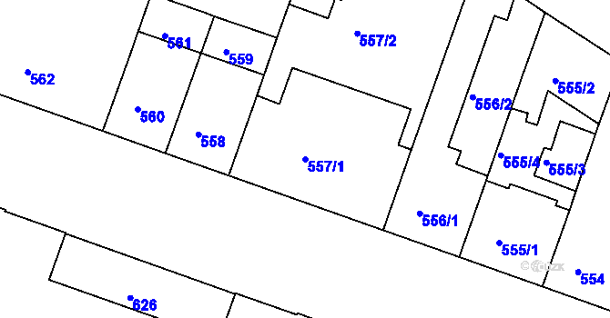 Parcela st. 557/1 v KÚ Nusle, Katastrální mapa