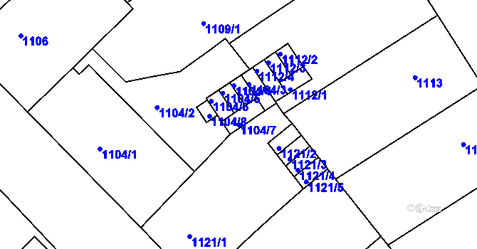 Parcela st. 1104/7 v KÚ Nusle, Katastrální mapa