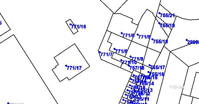 Parcela st. 771/7 v KÚ Nusle, Katastrální mapa