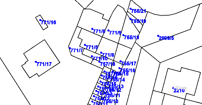 Parcela st. 771/8 v KÚ Nusle, Katastrální mapa