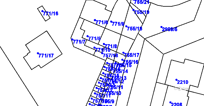 Parcela st. 757/18 v KÚ Nusle, Katastrální mapa