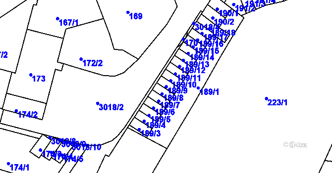 Parcela st. 189/9 v KÚ Nusle, Katastrální mapa