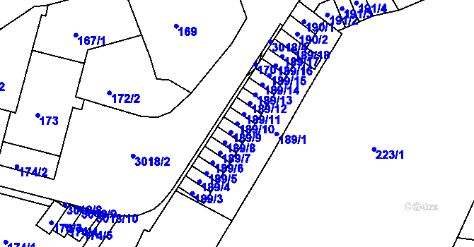 Parcela st. 189/10 v KÚ Nusle, Katastrální mapa