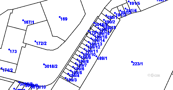 Parcela st. 189/12 v KÚ Nusle, Katastrální mapa