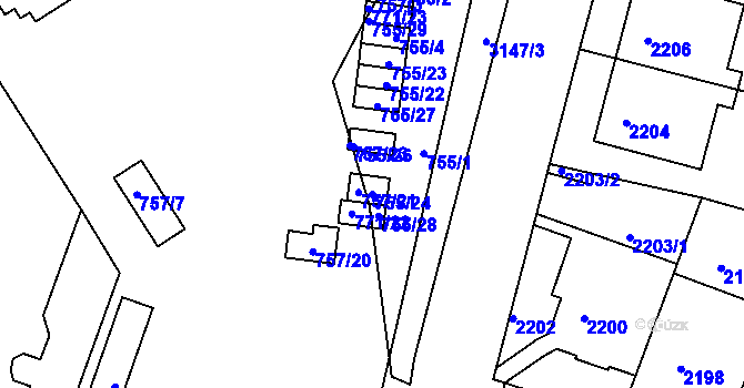 Parcela st. 755/24 v KÚ Nusle, Katastrální mapa