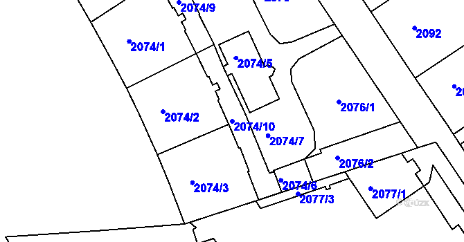 Parcela st. 2074/10 v KÚ Nusle, Katastrální mapa