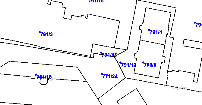 Parcela st. 791/13 v KÚ Nusle, Katastrální mapa