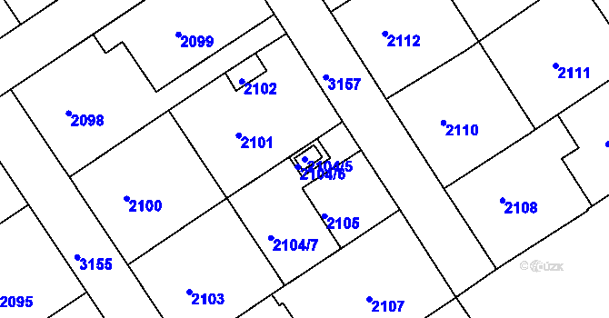 Parcela st. 2104/5 v KÚ Nusle, Katastrální mapa