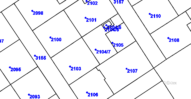 Parcela st. 2104/7 v KÚ Nusle, Katastrální mapa