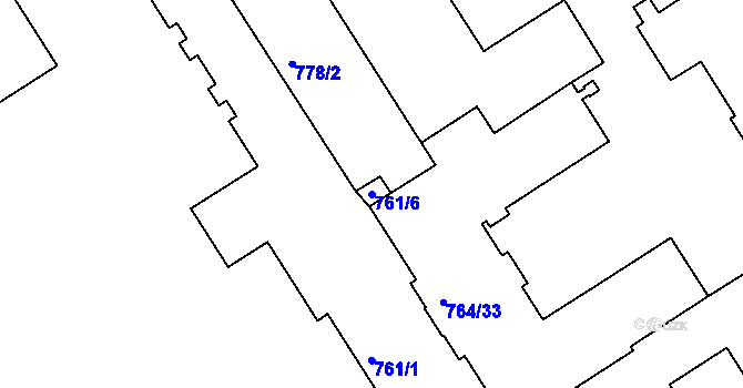 Parcela st. 761/6 v KÚ Nusle, Katastrální mapa