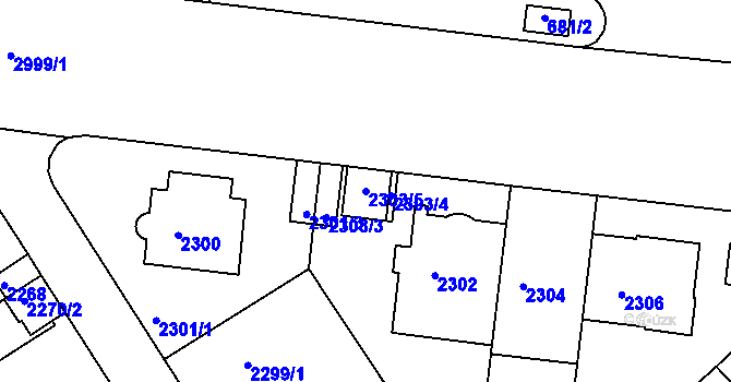Parcela st. 2303/5 v KÚ Nusle, Katastrální mapa
