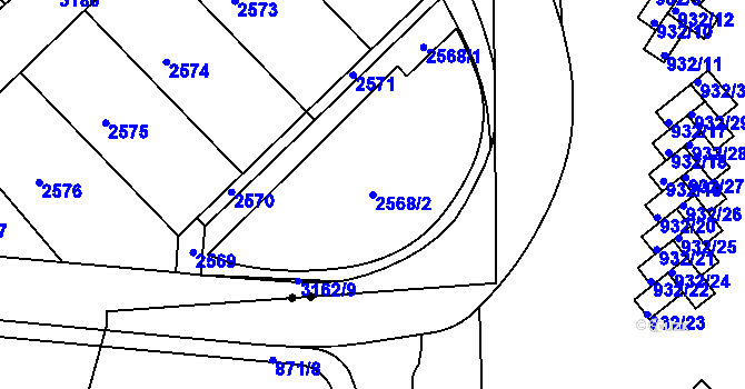 Parcela st. 2568/2 v KÚ Nusle, Katastrální mapa