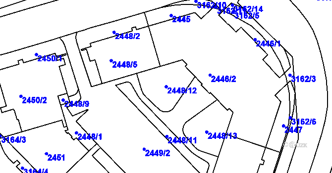Parcela st. 2448/12 v KÚ Nusle, Katastrální mapa