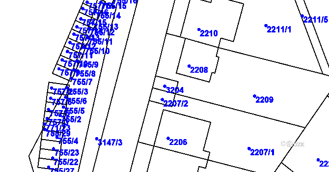Parcela st. 3204 v KÚ Nusle, Katastrální mapa