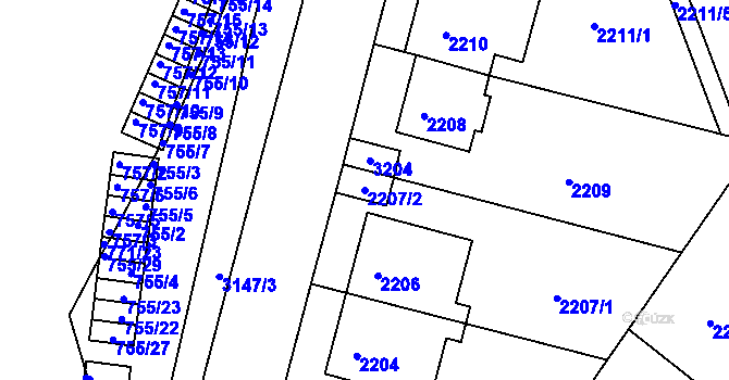 Parcela st. 2207/2 v KÚ Nusle, Katastrální mapa