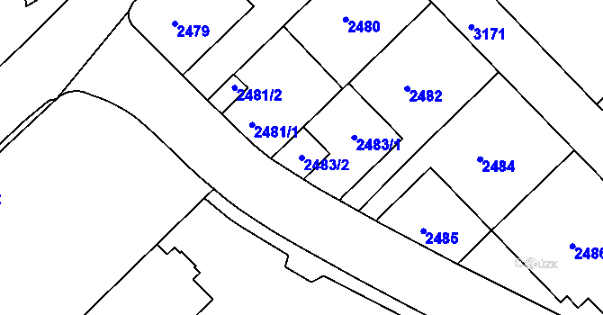 Parcela st. 2483/2 v KÚ Nusle, Katastrální mapa