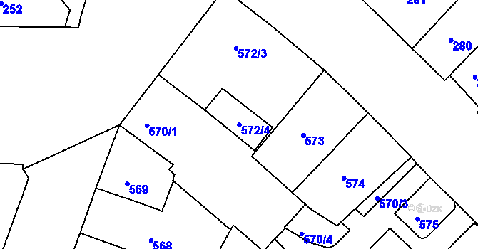 Parcela st. 572/4 v KÚ Nusle, Katastrální mapa