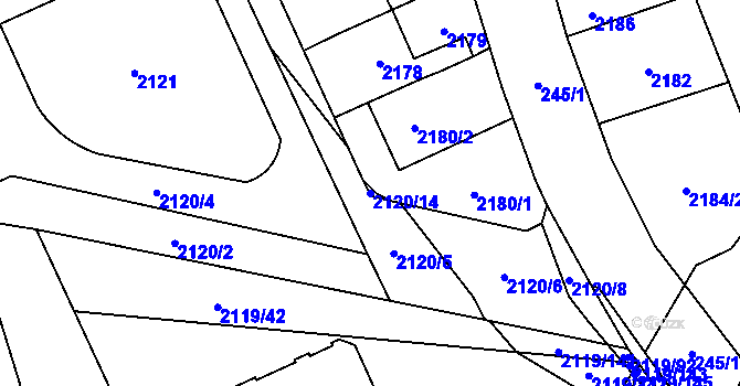 Parcela st. 2120/14 v KÚ Chodov, Katastrální mapa