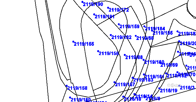 Parcela st. 2119/156 v KÚ Chodov, Katastrální mapa