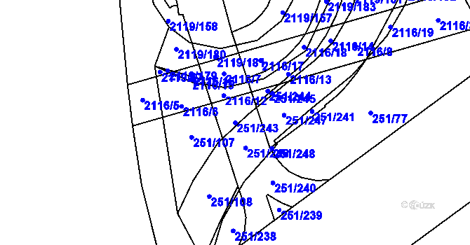 Parcela st. 251/243 v KÚ Chodov, Katastrální mapa