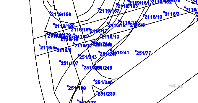 Parcela st. 251/247 v KÚ Chodov, Katastrální mapa