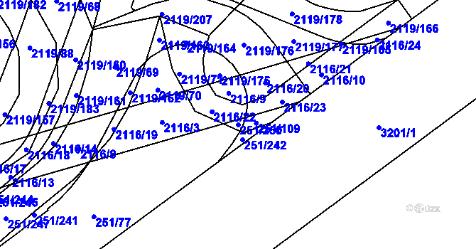 Parcela st. 251/250 v KÚ Chodov, Katastrální mapa
