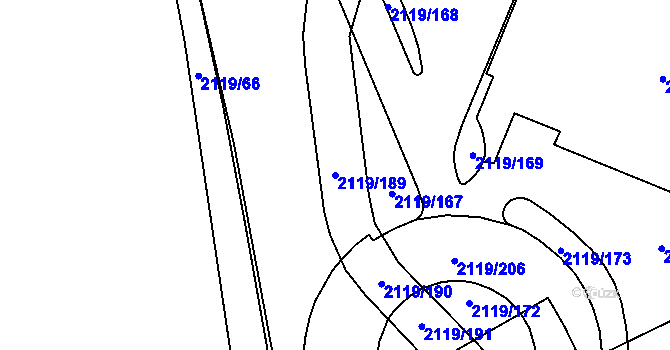 Parcela st. 2119/189 v KÚ Chodov, Katastrální mapa