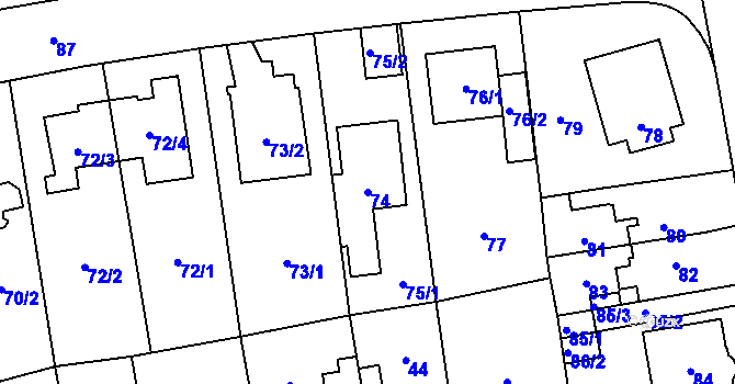 Parcela st. 74 v KÚ Chodov, Katastrální mapa